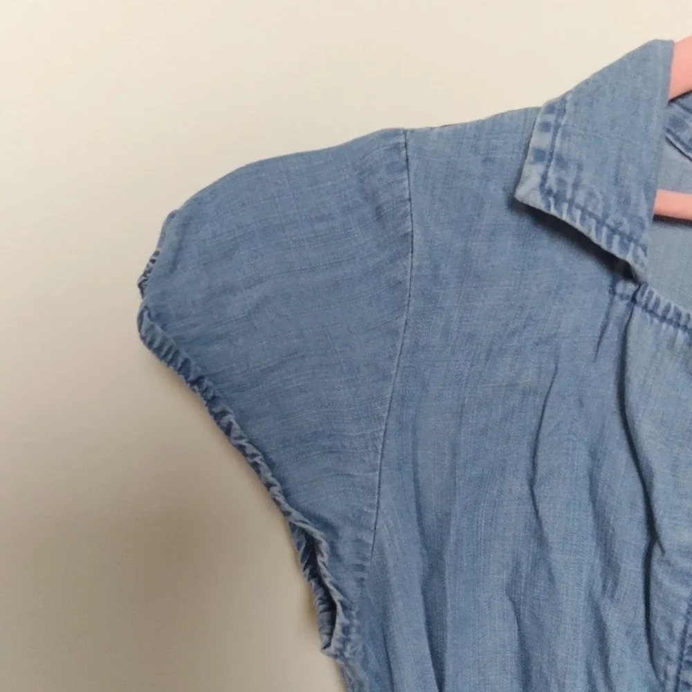 American Eagle Light Wash Chambray Button Up Short Sleeve Romper Size XS - Picture 6 of 11
